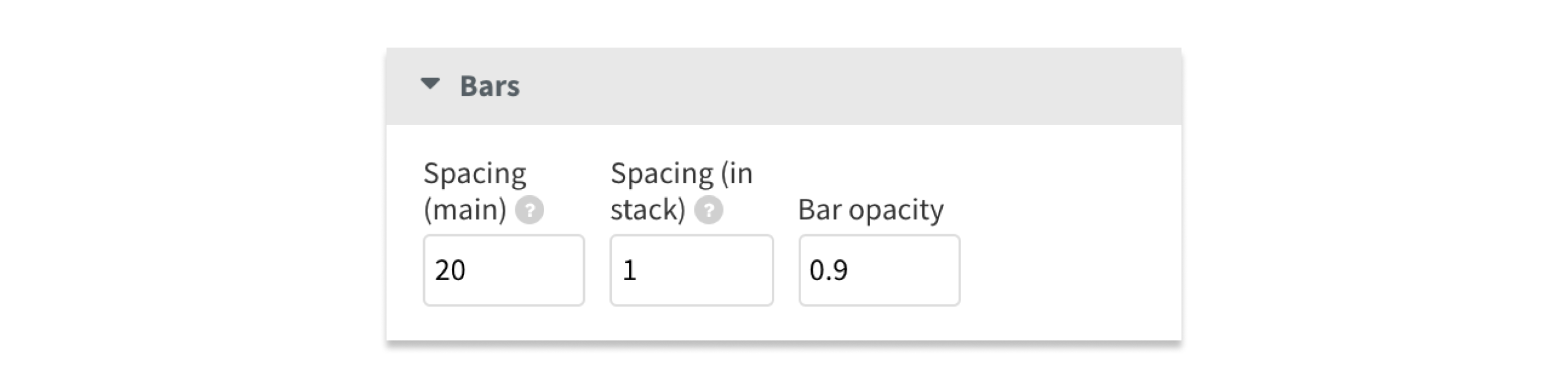 Bar spacing settings in our Line, Bar, Pie template